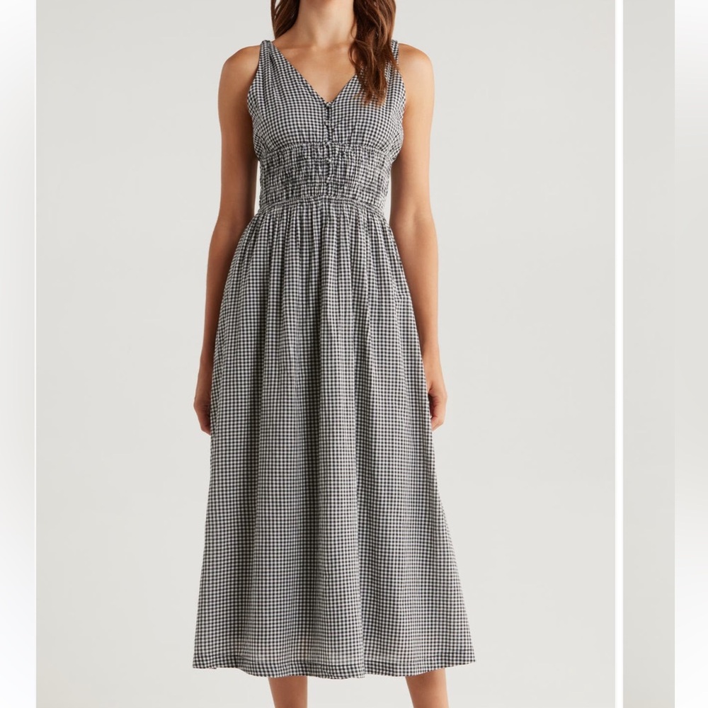 Lucky Brand V-Neck Smocked Waist Midi Dress - Picture 4 of 16